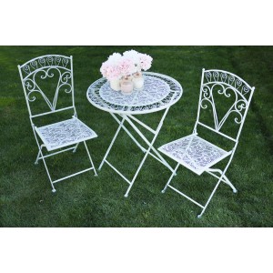 Metall Gartenklappmöbel Set - Tisch und 2 Stühle, helles Antikblau