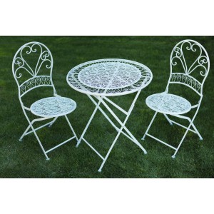 Metall Gartenmöbel Set aus Metall - Tisch und 2 Stühle, helles Antikblau