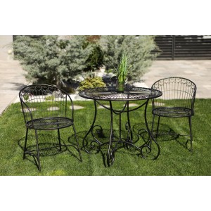 Metall Gartenmöbel Set - Tisch und 2 Stühle, Antikschwarz
