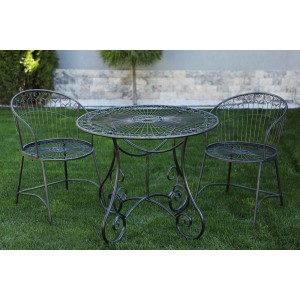 Metall Gartenmöbel Set - Tisch und 2 Stühle, Antikschwarz